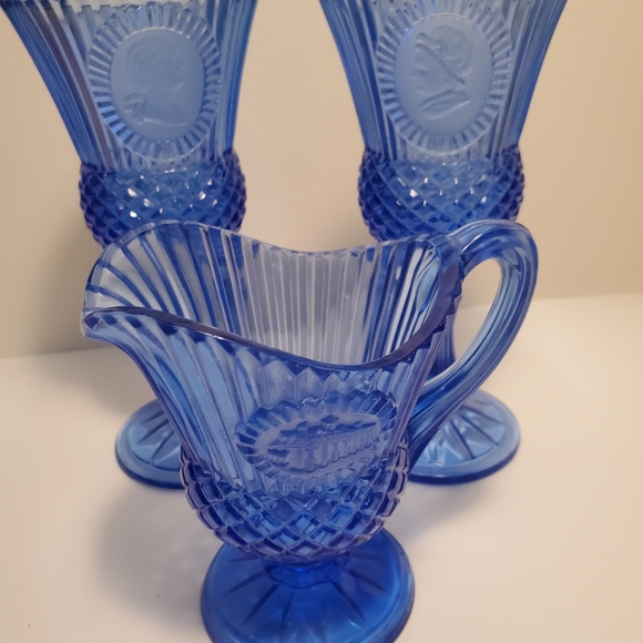 Vintage Avon Fostoria George And Martha Washington And Mount Vernon Etched Blue - Picture 6 of 6